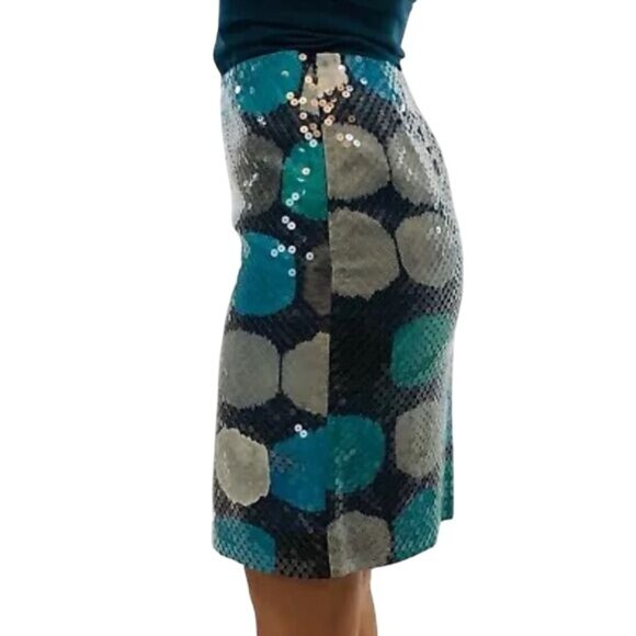 Ann Taylor Blue, Gray & Navy Sequin A-Line Mini Skirt • Office Siren Corpcore - Picture 5 of 16